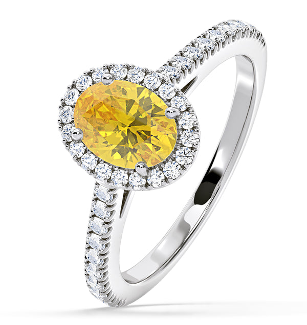 Georgina Yellow Lab Diamond Oval Halo 1.60ct Ring in 18K White Gold - Elara Collection